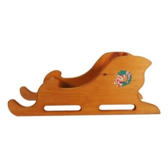 Vintage Wooden Santa Sled With Decals Natural Farmhouse MCM Large Arrangemets - Picture 4 of 9